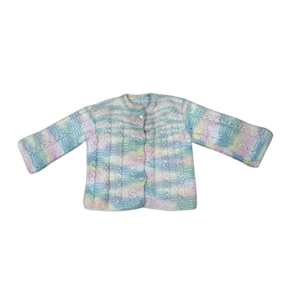 Handmade Cardigan Baby Size 9-12mos Multicolor Cable Knit Button Front